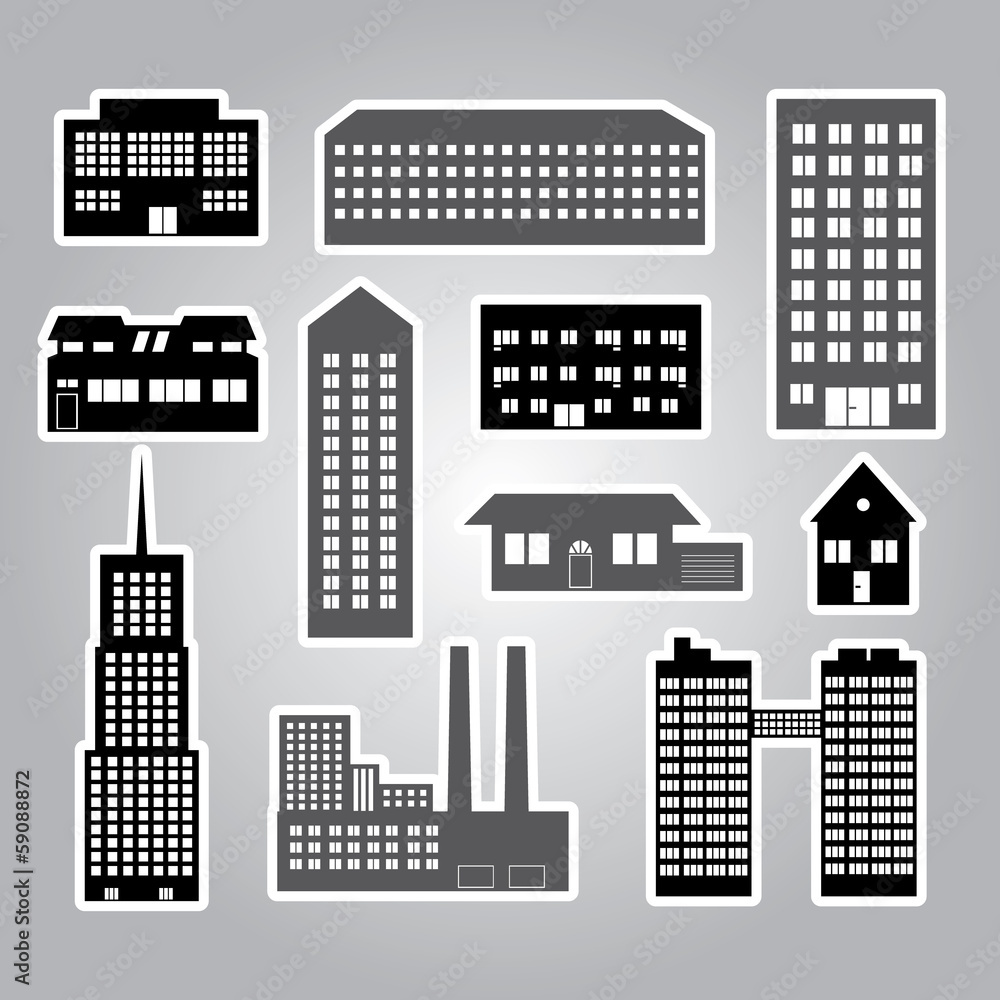 buildings and houses stickers eps10