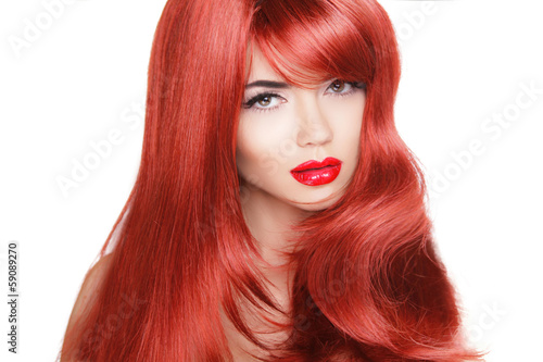 Hair. Beauty Fashion Model Woman with Long and Healthy Red Hair.