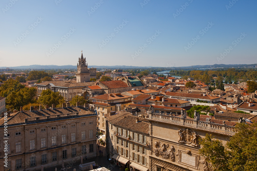 View of historic center of Avignon town. France