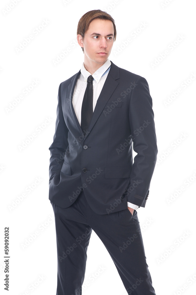 Handsome male fashion model in black business suit Handsome male fashion model in black business suit