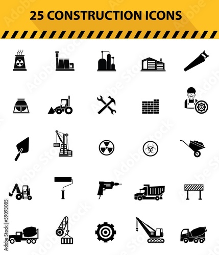 Construction icons,Black icons,White background version,vector