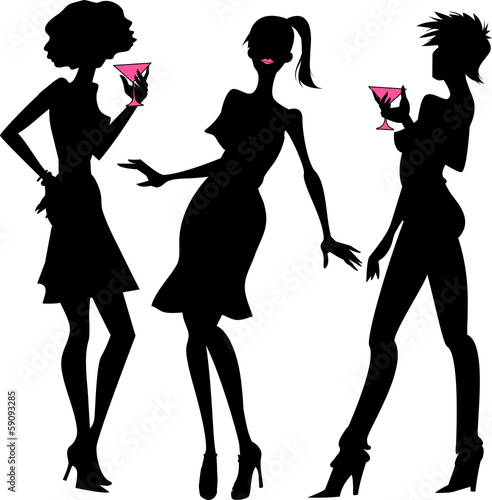 Three party girls silhouettes