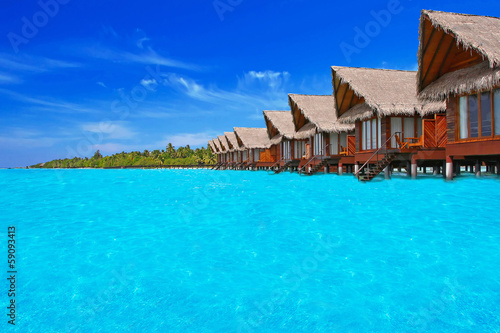 Fototapeta Naklejka Na Ścianę i Meble -  Blue tropical lagoon with water willas on Maldives