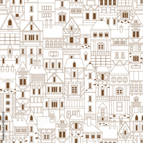 Vintage seamless pattern with houses