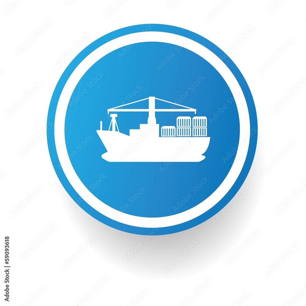 Boat symbol,Blue button,vector