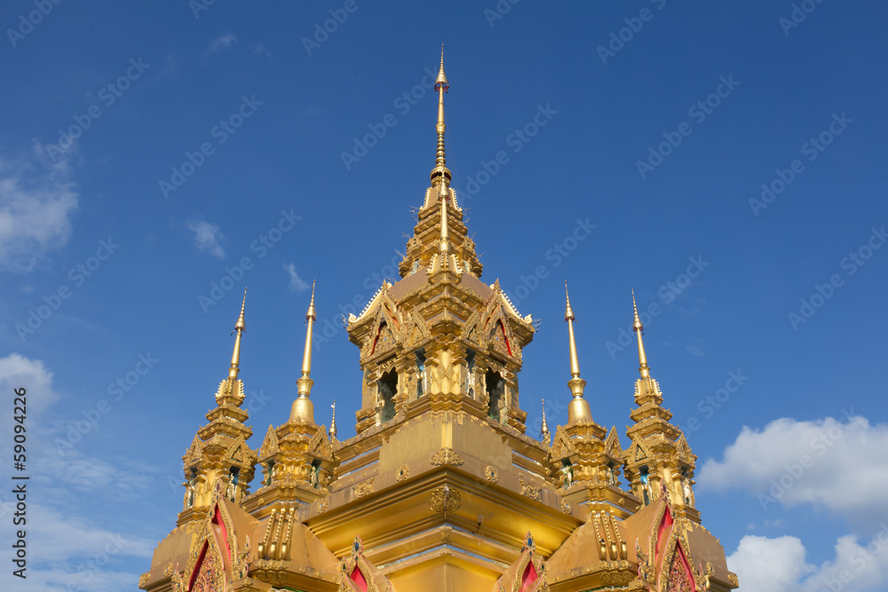 golden chedi, golden chedi with spear tip top in Thailand temple