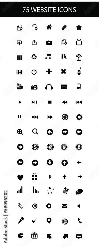 75 Website icons,Black version,on white background,vector