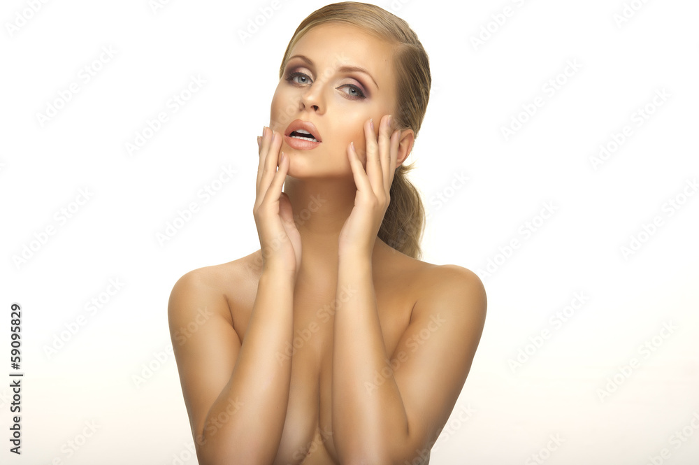 Portrait of beautiful female model on white background Portrait of beautiful female model on white background