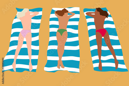 Three girls sunbathing