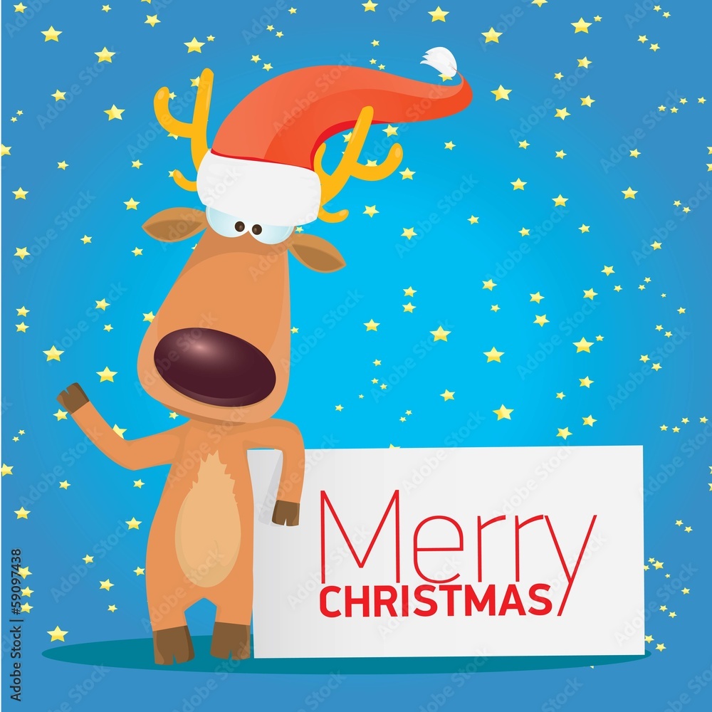 Fototapeta premium kids merry christmas illustration with reindeer