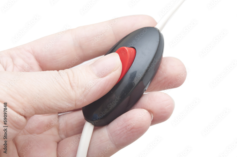 hand press on red button isolated on white background hand press on red button isolated on white background