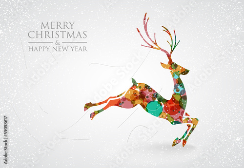 Merry Christmas colorful reindeer greeting card