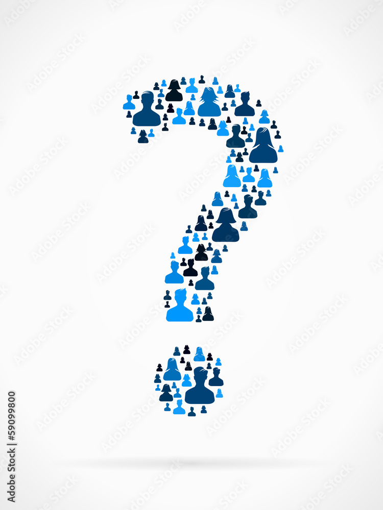 Question mark made out of large group of people silhouettes Question mark made out of large group of people silhouettes