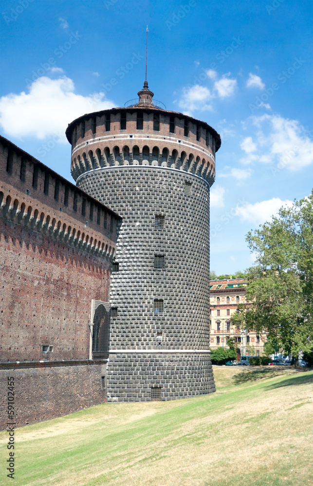 Corner tower of Sforza Castle (XV century), Milan, Italy