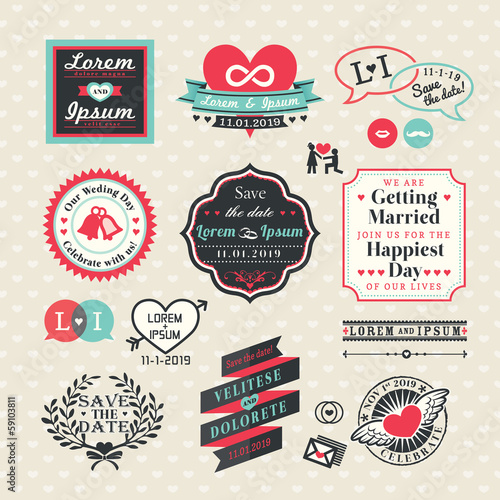 Wedding Elements labels and frames Vintage Style
