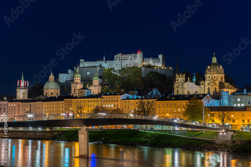 Night view of Salzburg old town  Austria