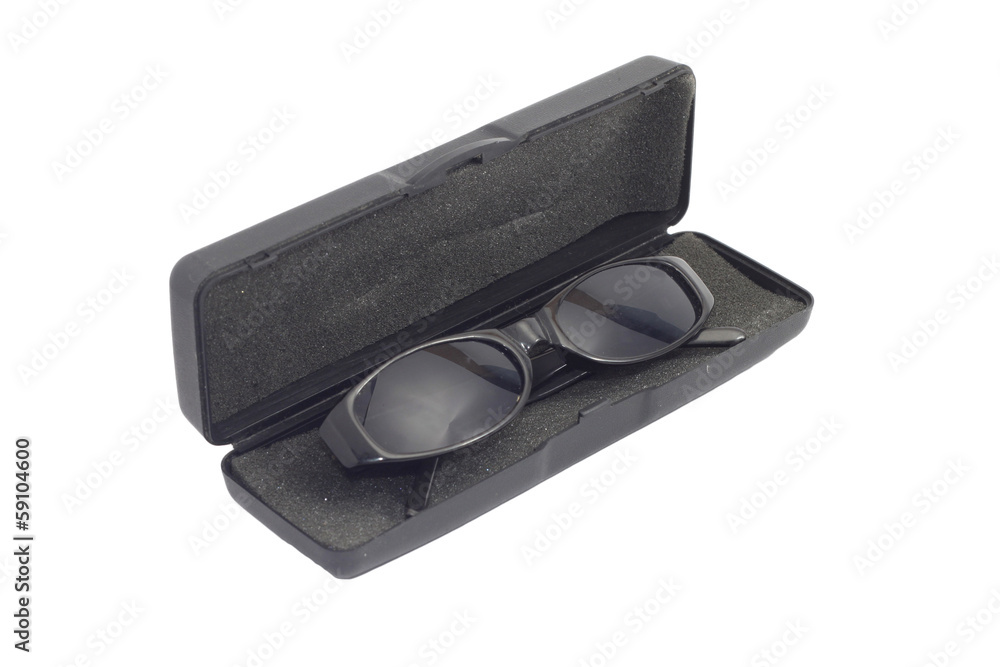 Sunglasses in a box isolated on white