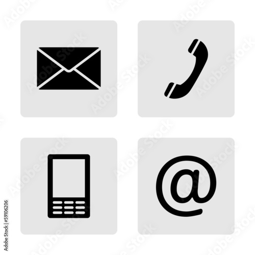 Contact monochrome icons set - envelope, mobile, phone, mail