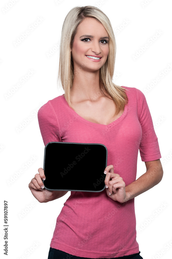 Woman Holding a Blank Sign Woman Holding a Blank Sign