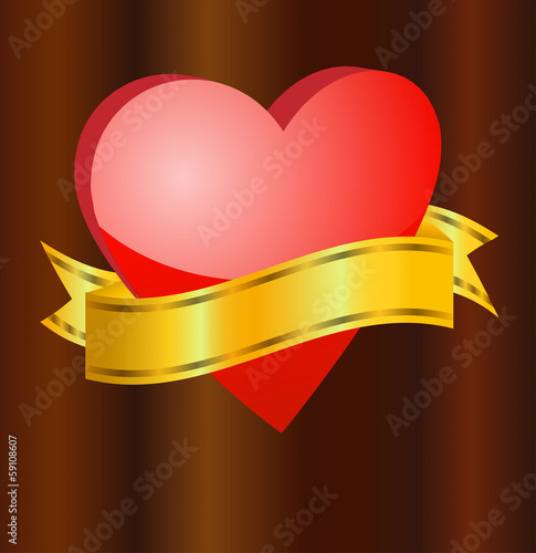 bright red heart with a ribbon for text