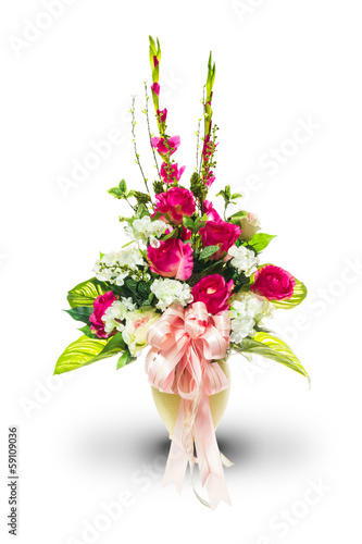 Vase and bunch of flowers with clipping path