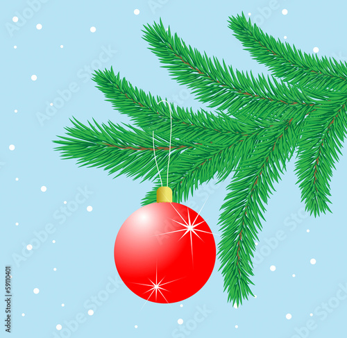 toy a ball hangs on branch fir-tree