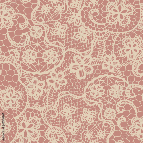 Lace seamless pattern with flowers on beige background