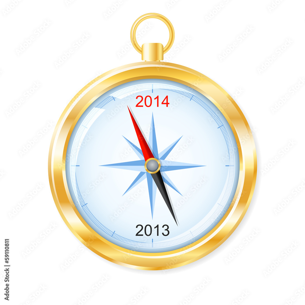 Golden compass points to New Year 2014. Vector illustration Golden compass points to New Year 2014. Vector illustration