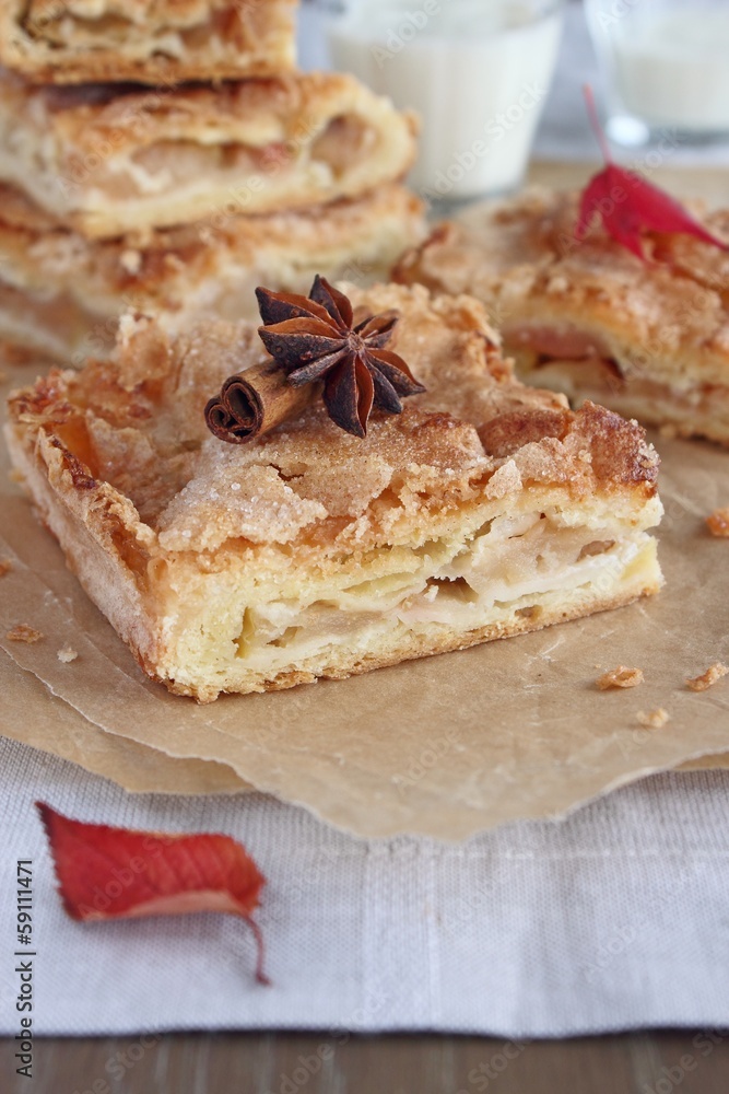 Homemade apple tart on a wooden background Homemade apple tart on a wooden background