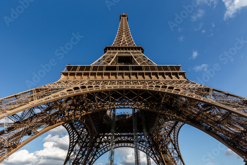 Wide View of Eiffel Tower from the Ground  Paris  France