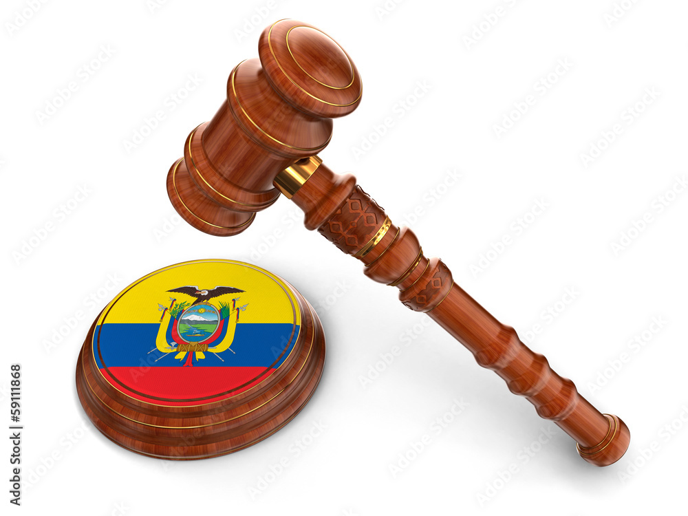 Wooden Mallet and Ecuadorian flag (clipping path included)