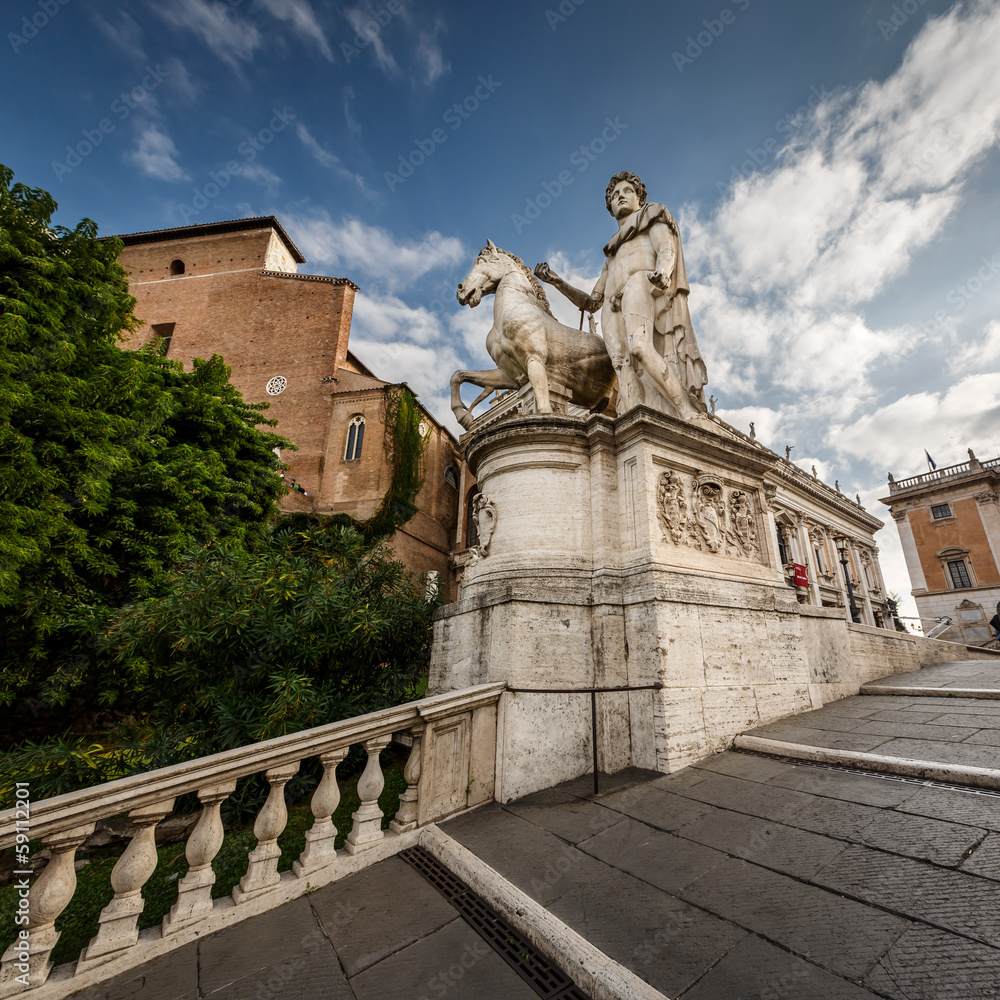 Statue of Castor at the Cordonata Stairs to the Piazza del Campi