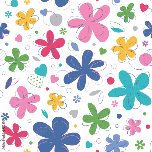 colorful hearts and flowers pattern on white background © Jelena Z