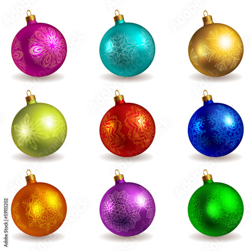 Set of bright colored photorealistic christmas balls