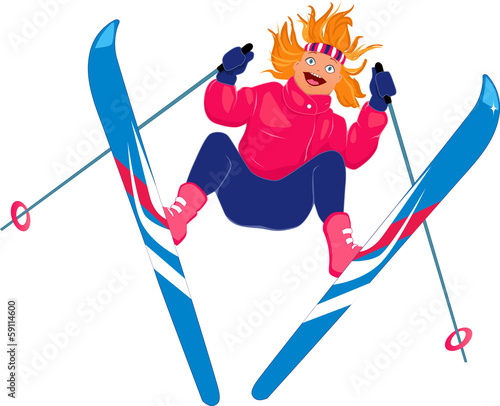 Girl skiing isolated on white