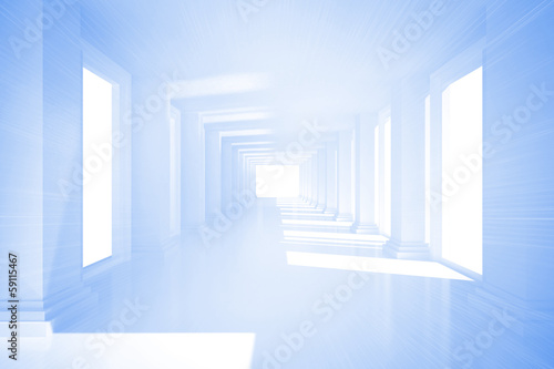 Bright blue room with columns