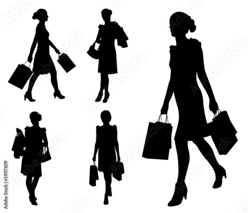 women with shopping bags silhouettes - vector