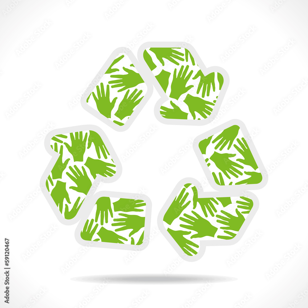 green recycle symbol design with hand vector