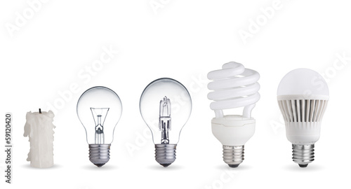 Fotografija Candle, tungsten bulb,fluorescent,halogen and LED bulb