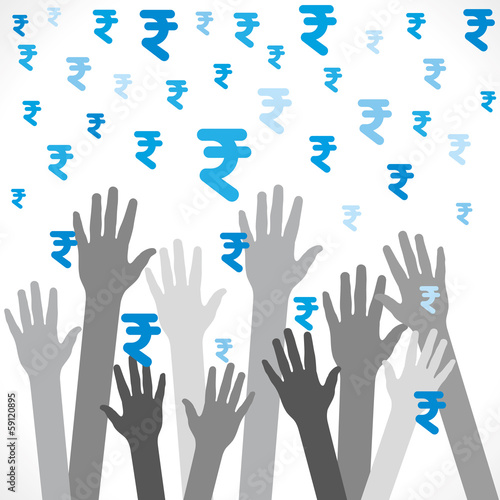 every hand catch the falling rupee background vector