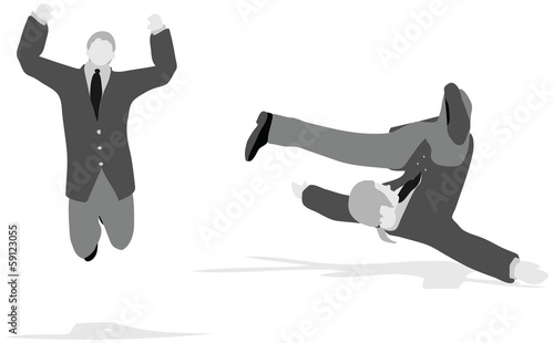 business man jumping and falling in the air