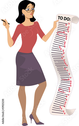 Stressed woman holding a long to-do list