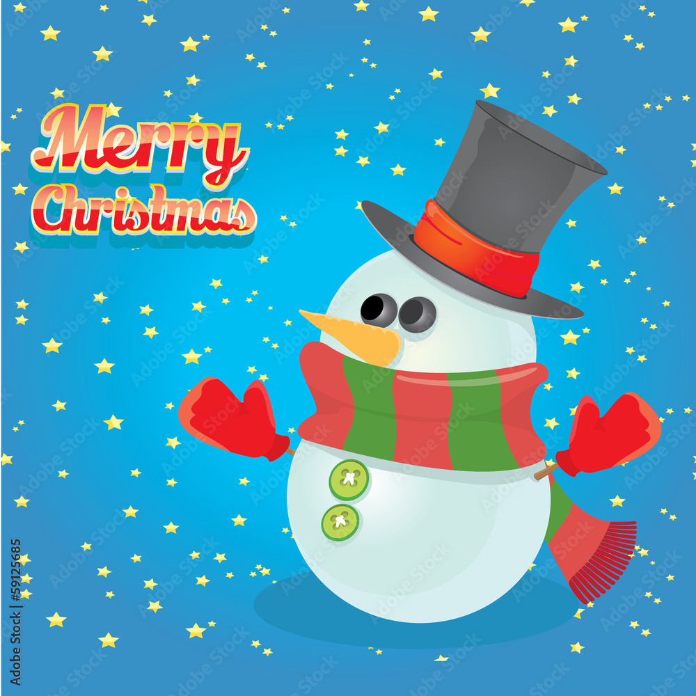Naklejka premium Vector cartoon snowman. merry christmas card background