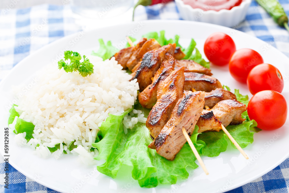 Grilled marinated pork with rice Grilled marinated pork with rice