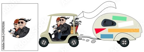 Senior Cartoon Golf Cart Couple