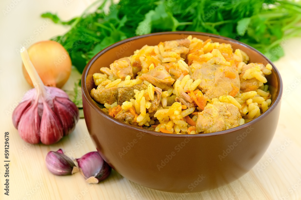 Pilaf in bowl on the table Pilaf in bowl on the table