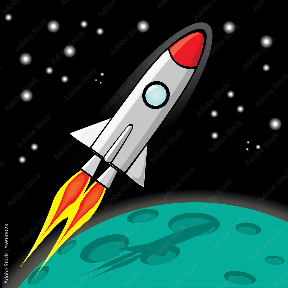 vector illustration of a retro rocket ship in space vector illustration of a retro rocket ship in space
