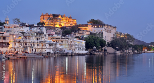 Magnificent view of Udaipur, Rajasthan at night photo