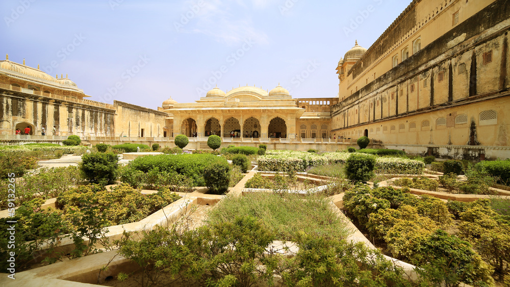 View of Amber Fort gardens in Jaipur India