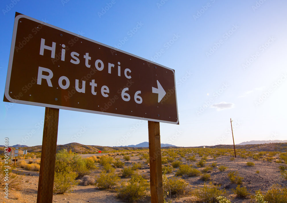 Historic route 66 road sing in Mohave Desert of California